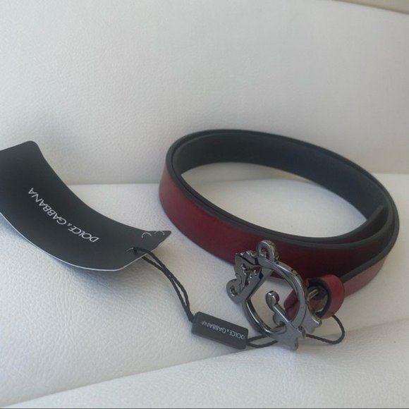NEW Dolce&Gabbana Red Silver Belt Leather Baroque Buckle Strap 90 cm 36 main image 2